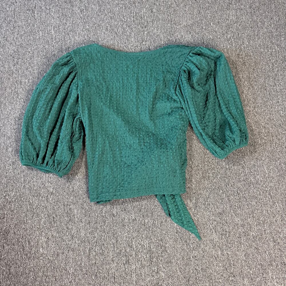 Vintage Y2k Miami for Francesca's Puff Sleeve V-Neck Green Wrap Blouse Small - Picture 2 of 5